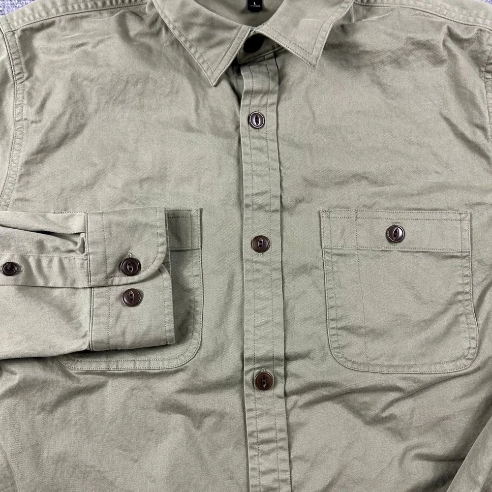 Banana Republic Shirt Mens Large Olive Green Cotton Stretch Utility Button Down